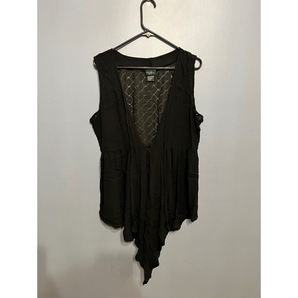 Y2K Rue 21+ Black Rayon Black Vest SZ 1X Front Closure Bohemian Floral Gothic - Picture 1 of 10